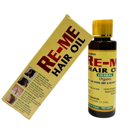 Re-Me Hair Oil 100% Herbal & Organic - With False Daisy, Fenugreek, Hibiscus, Musk Root For Thick & Healthy Hair - Stops Hair Fall, Hair Thinning & Dandruff - 100ml