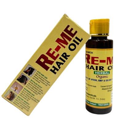 Re-Me Hair Oil 100% Herbal & Organic - With False Daisy, Fenugreek, Hibiscus, Musk Root For Thick & Healthy Hair - Stops Hair Fall, Hair Thinning & Dandruff - 100ml